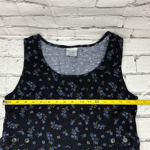 Bobbie Brooks Corduroy Jumper Dress Sz L Blue Floral Country Prairie Cottagecore - Picture 3 of 10